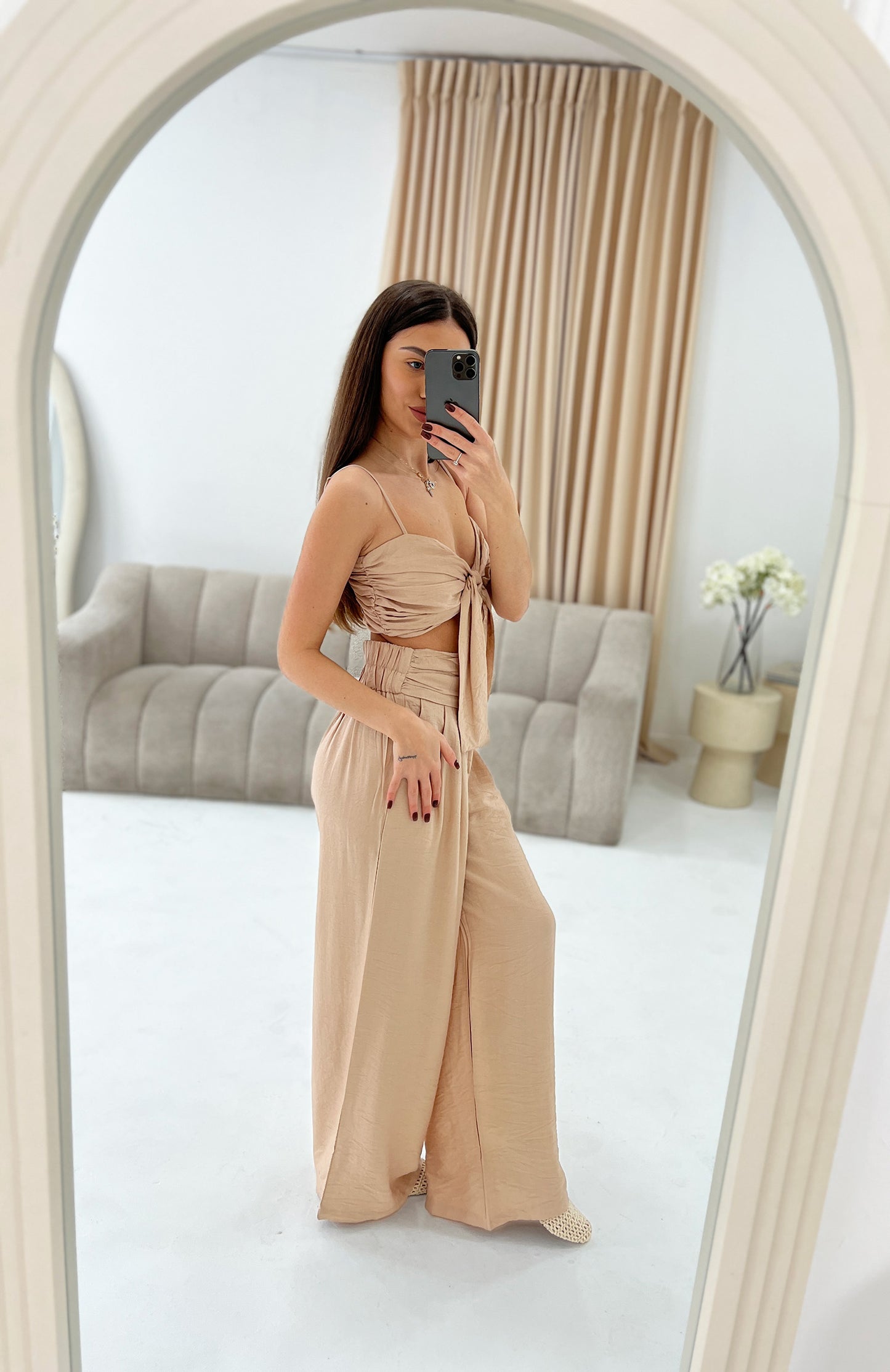 TIE FRONT TOP AND WIDE LEG TROUSER SET - Angeleene