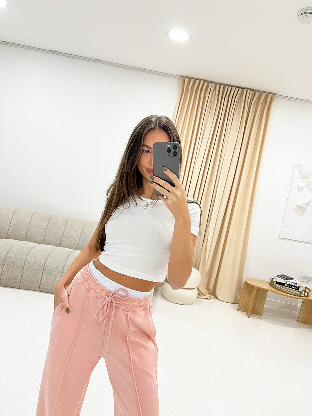 SOFT LIGHWEIGHT DOUBLE WAISTBAND TROUSERS IN BLUSH - Angeleene