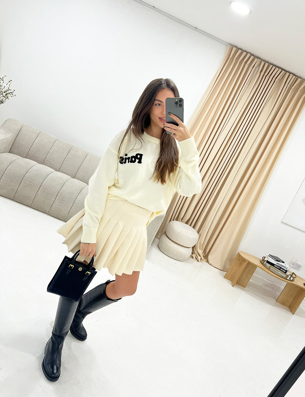 PLEATED TAILORED SKIRT IN CREAM - Angeleene