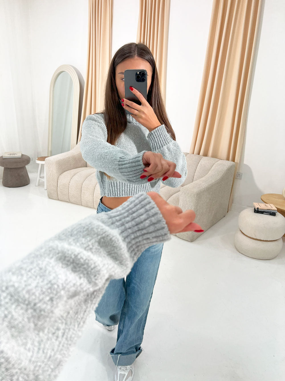 SOFT TOUCH CROPPED KNIT TOP IN GREY - Angeleene