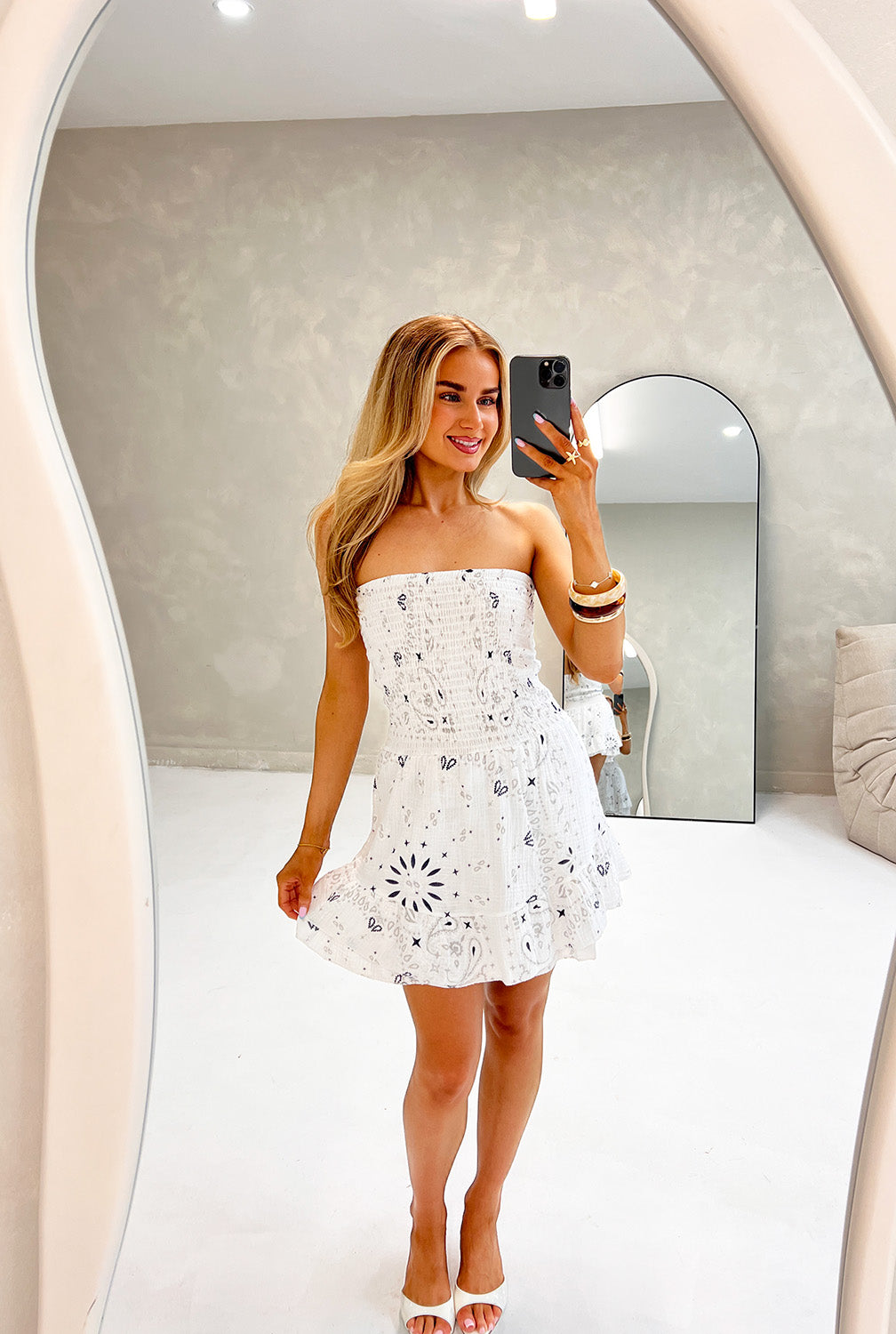 CHEESECLOTH PAISLEY PRINT BANDEAU PLAYSUIT IN WHITE
