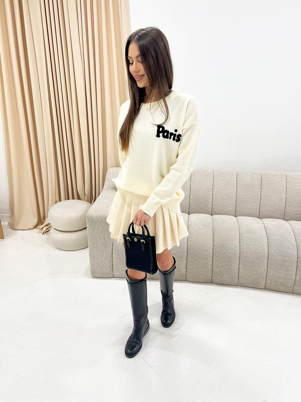 EMBROIDERED PARIS SLOGAN KNIT JUMPER - Angeleene