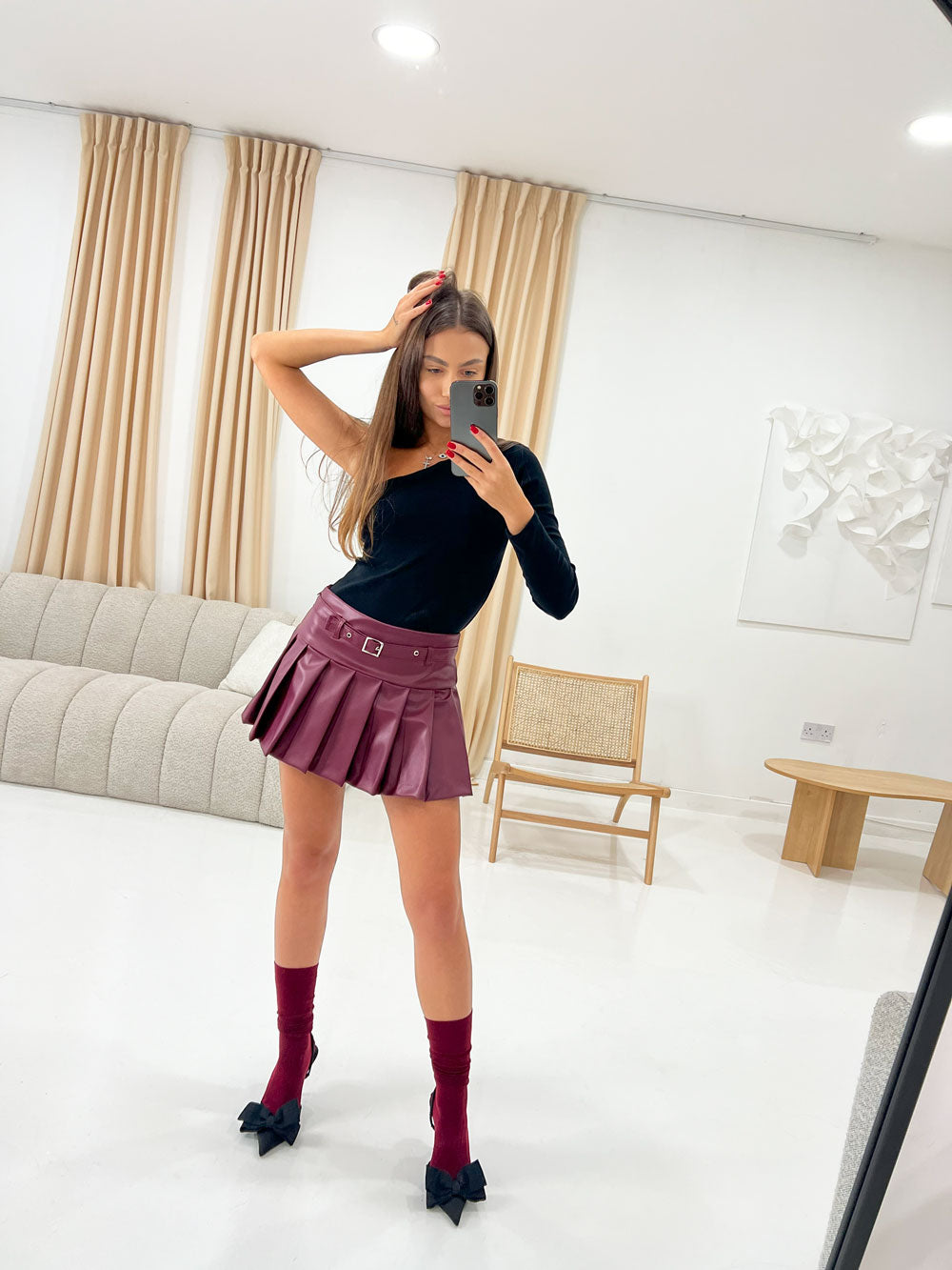 PU PLEATED SKORT WITH BELT - Angeleene