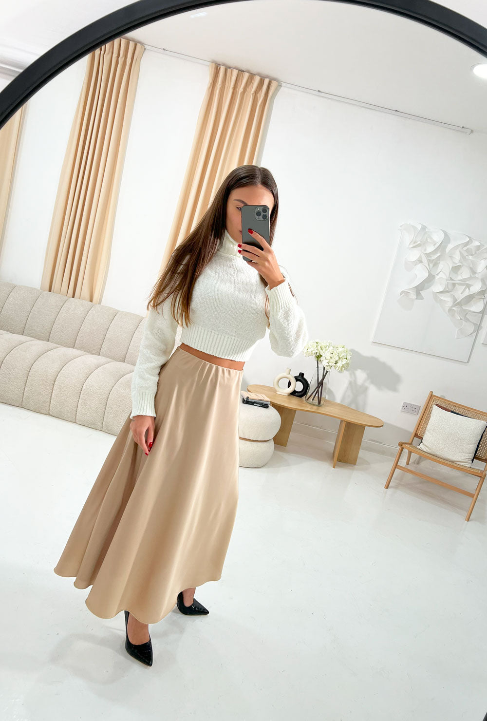 MIDAXI CHAMPAGNE SATIN SKIRT - Angeleene