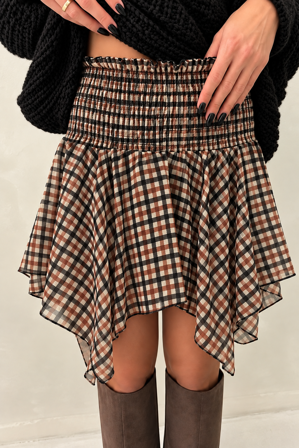 HERITAGE CHECK PRINT SHIRRED MINI SKIRT