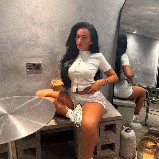 SHORT BUTTON UP RIBBED CO ORD SET