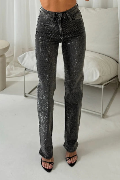 CHARCOAL EMBELLISHED DENIM JEANS