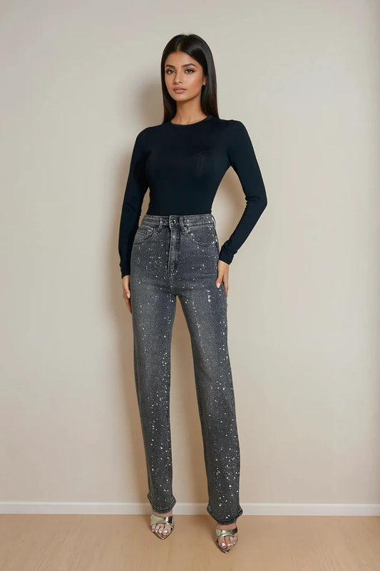 CHARCOAL EMBELLISHED DENIM JEANS