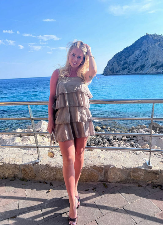 LIGHTWEIGHT TIERED STRAPPY MINI DRESS