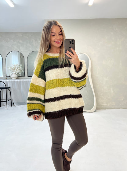 GREEN BALLOON SLEEVE KNITTED JUMPER