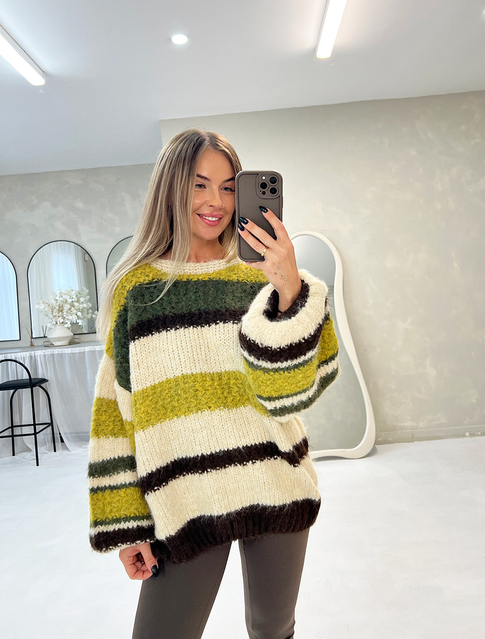GREEN BALLOON SLEEVE KNITTED JUMPER