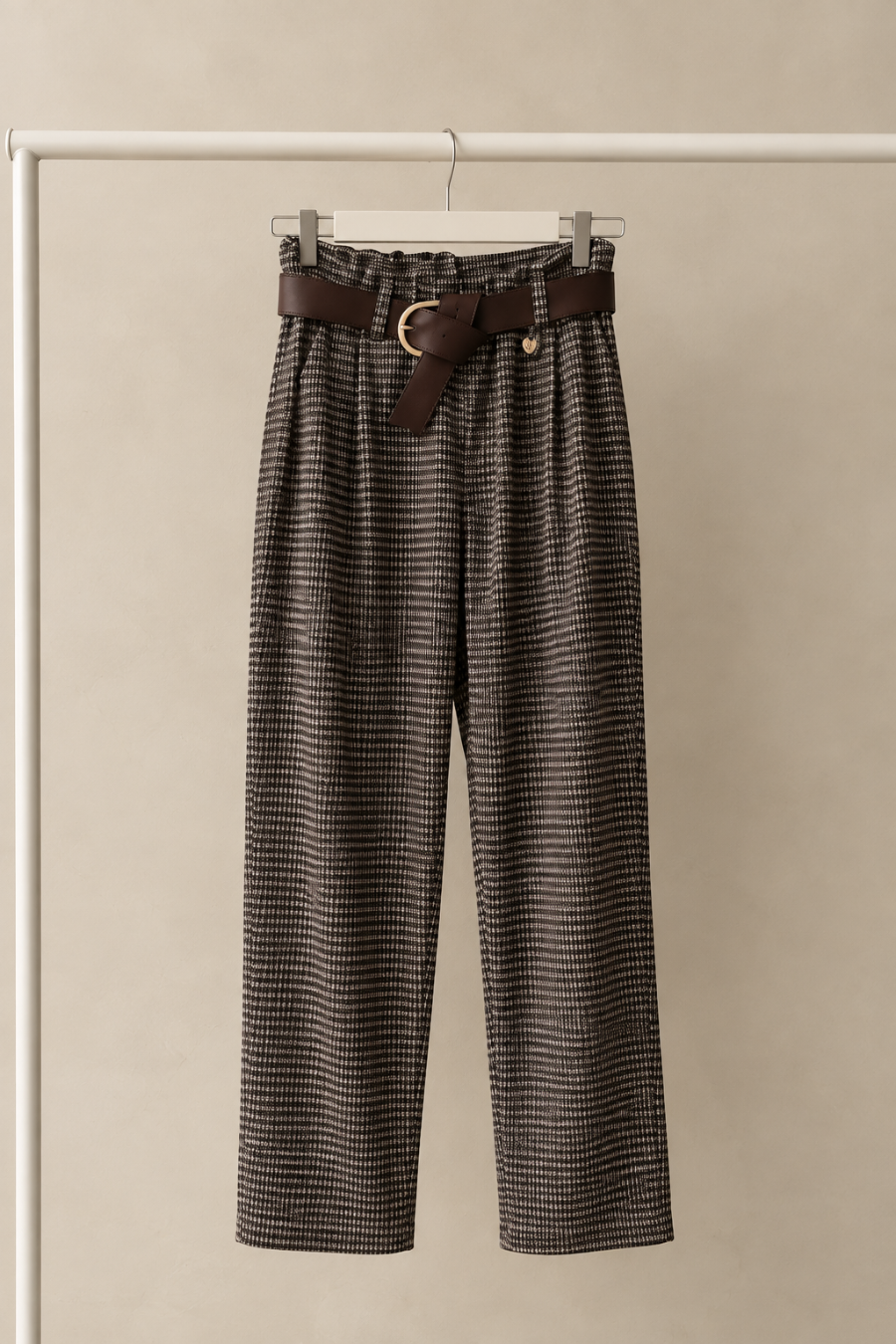 BROWN HOUNDSTOOTH TAILORED TROUSERS