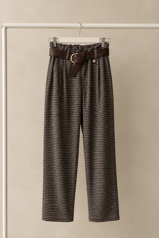 BROWN HOUNDSTOOTH TAILORED TROUSERS - Angeleene