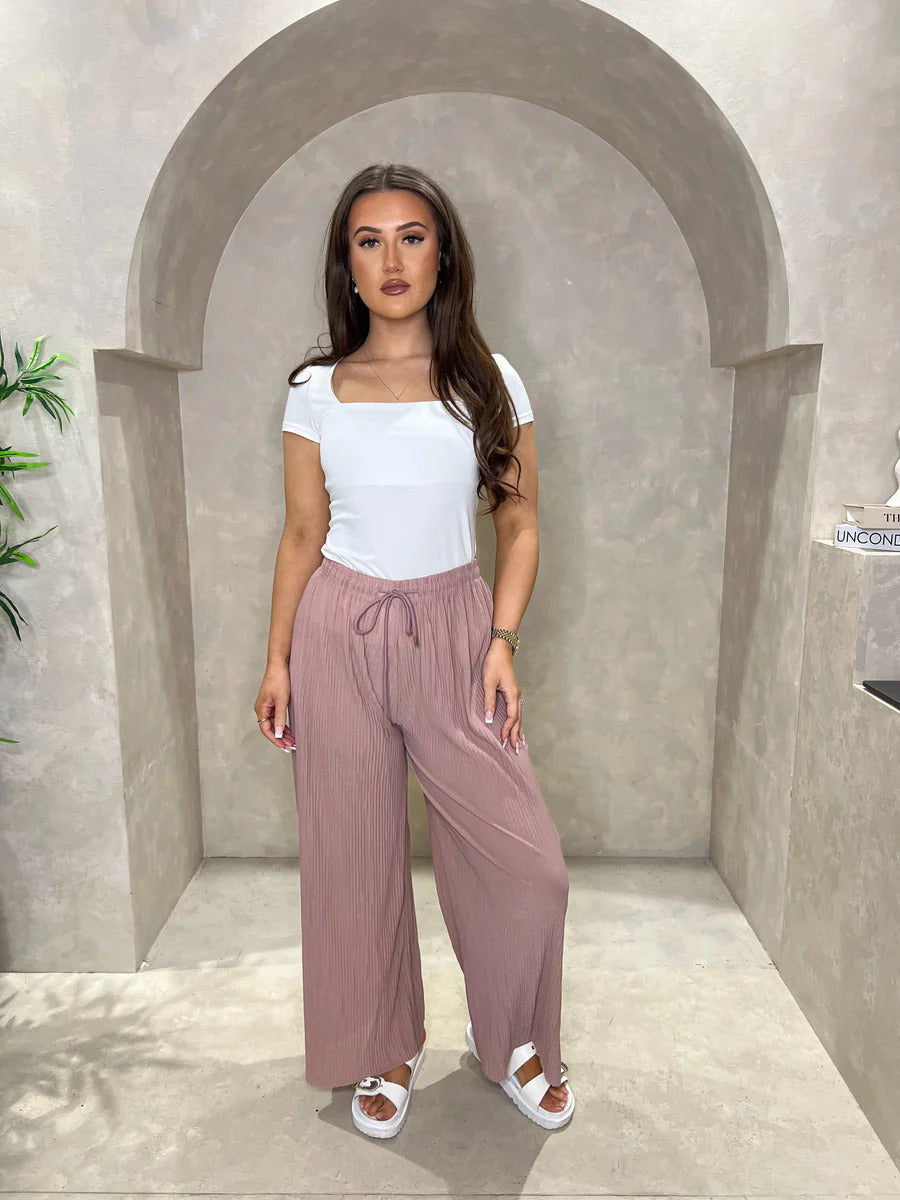 WIDE LEG LIGHTWEIGHT DRAWSTRING PLISSE TROUSERS - Angeleene