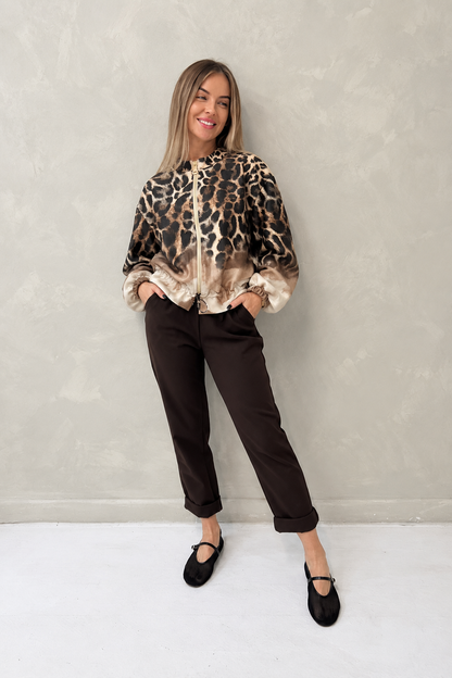 LEOPARD SUEDETTE BOMBER JACKET