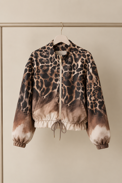 LEOPARD SUEDETTE BOMBER JACKET