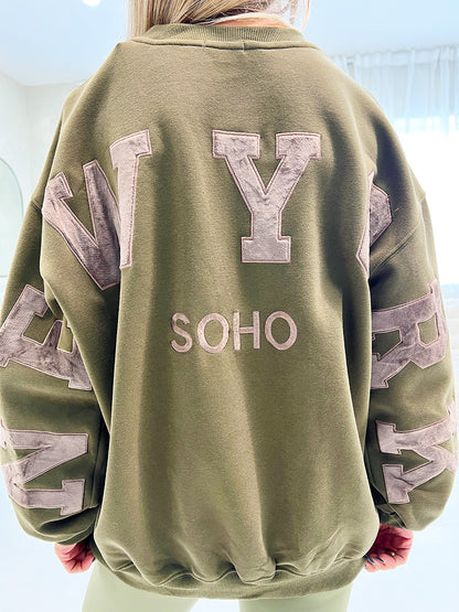 KHAKI NEW YORK EMBOSED SWEATSHIRT