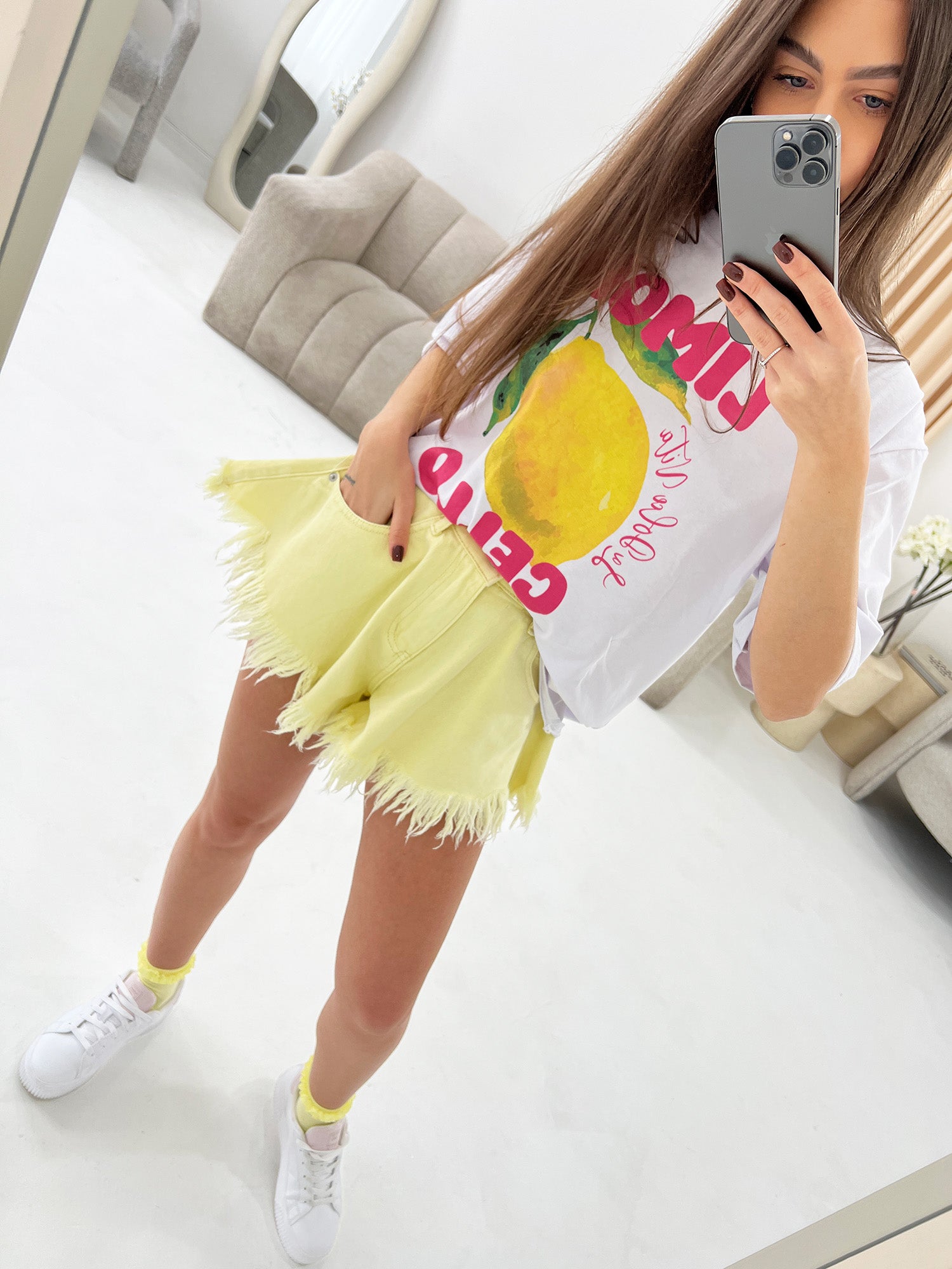 BUTTER YELLOW FRAYED HEM SHORTS - Angeleene