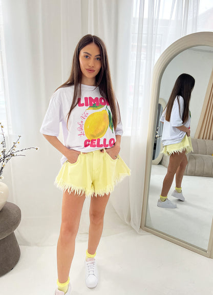 BUTTER YELLOW FRAYED HEM SHORTS - Angeleene