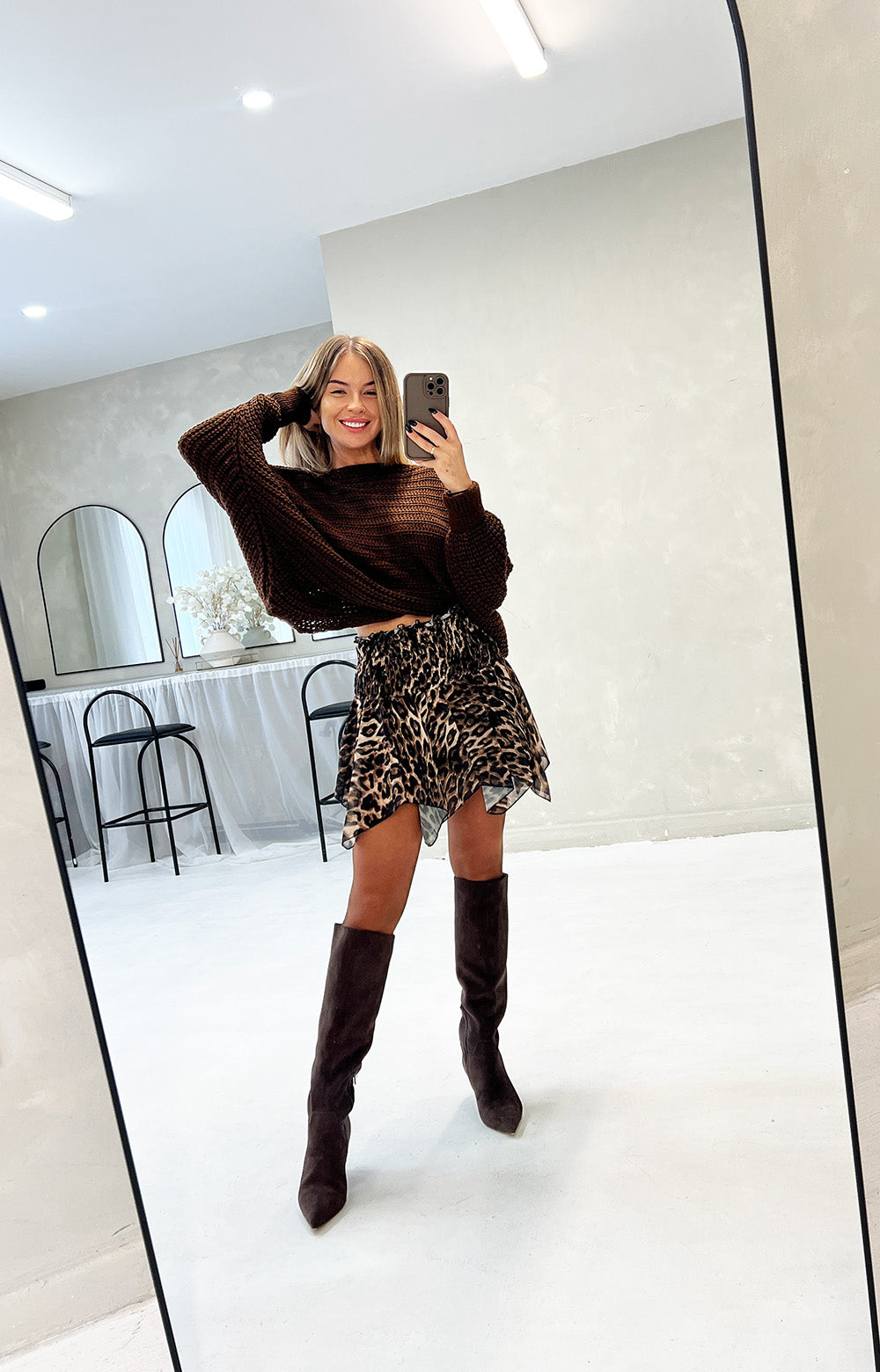 LEOPARD PRINT SHIRRED MINI SKIRT