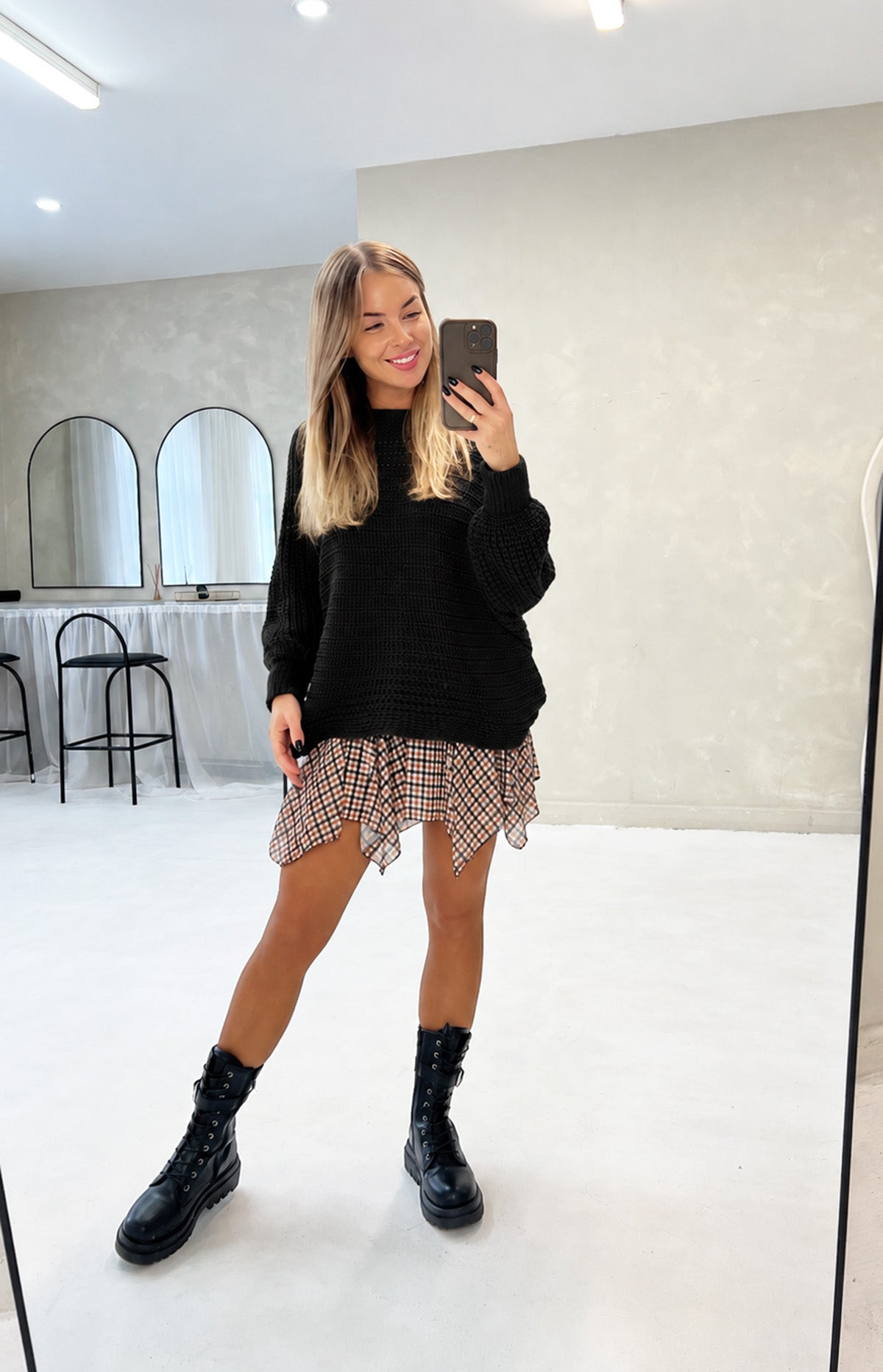 HERITAGE CHECK PRINT SHIRRED MINI SKIRT