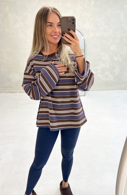 WIDE STRIPES CREW NECK TOP IN NAVY