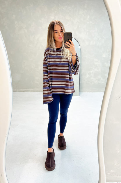 WIDE STRIPES CREW NECK TOP IN NAVY