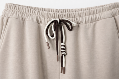 BEIGE WIDE LEG JOGGERS WITH CONTRAST LEOPARD PRINT - Angeleene