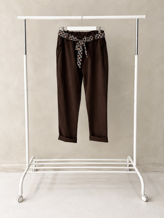 TIE WAIST TROUSERS IN CHOCOLATE - Angeleene