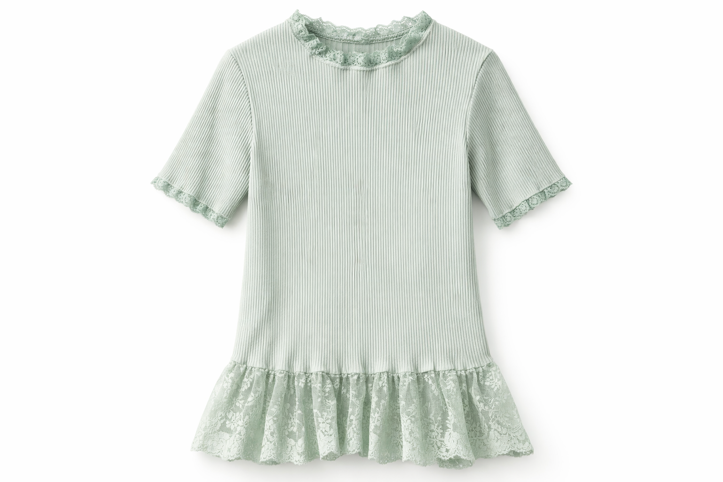 LACE DETAILS RIBBED TOP IN MINT - Angeleene