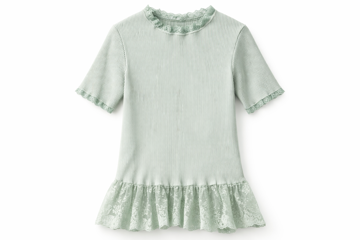 LACE DETAILS RIBBED TOP IN MINT - Angeleene