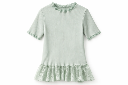 LACE DETAILS RIBBED TOP IN MINT - Angeleene