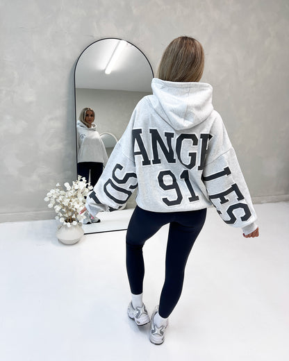 LOS ANGELES SLOGAN HOODIE IN GREY MARL - Angeleene