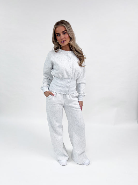 CINCHED BUTTON UP TOP AND JOGGER TRACKSUIT IN GREY MARL - Angeleene