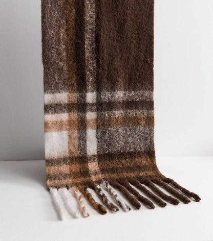 CHECKED HEAVYWEIGHT SCARF IN BROWN - Angeleene