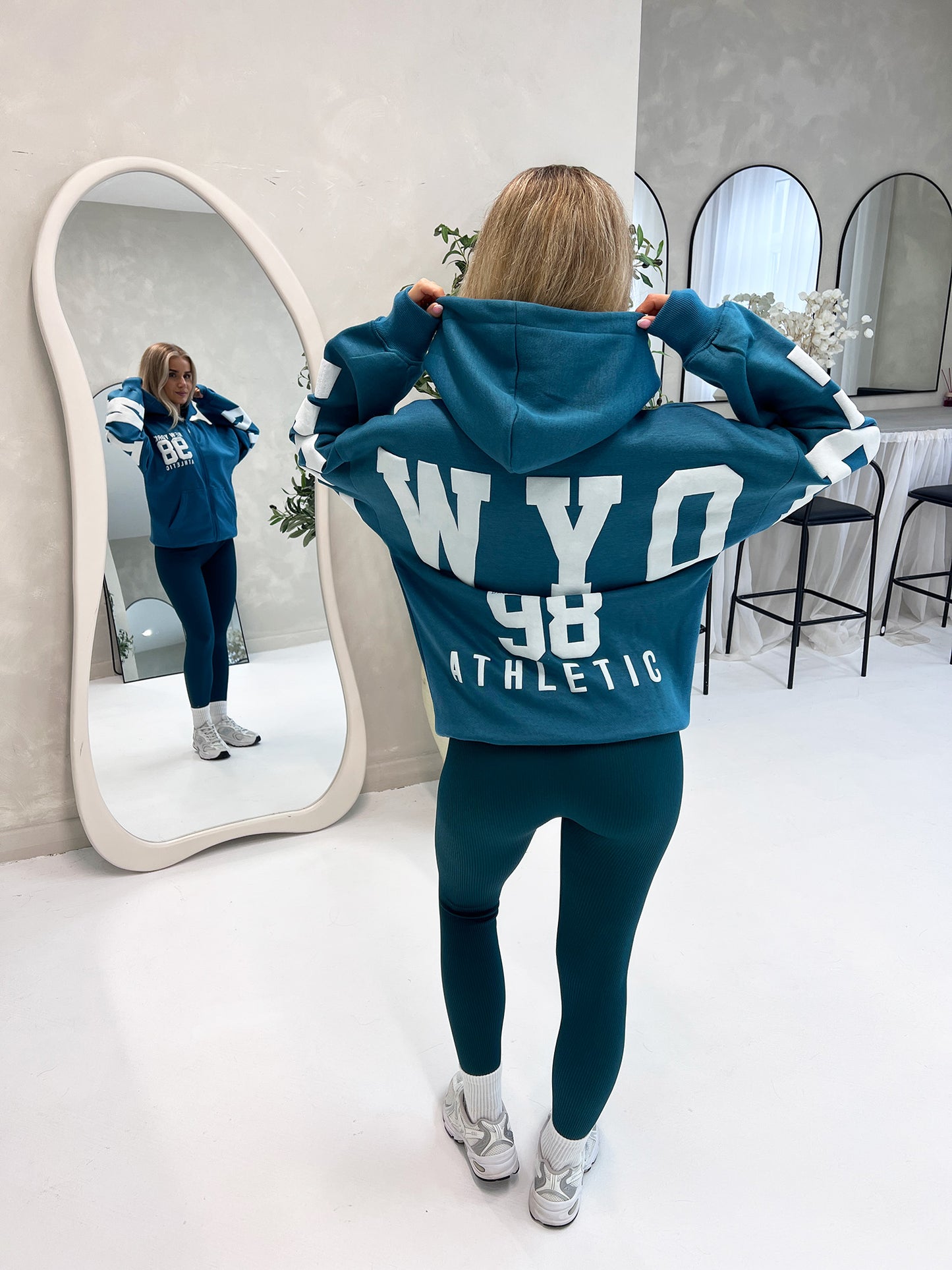 ZIP UP HOODIE NEW YORK SLOGAN IN PETROL BLUE - Angeleene