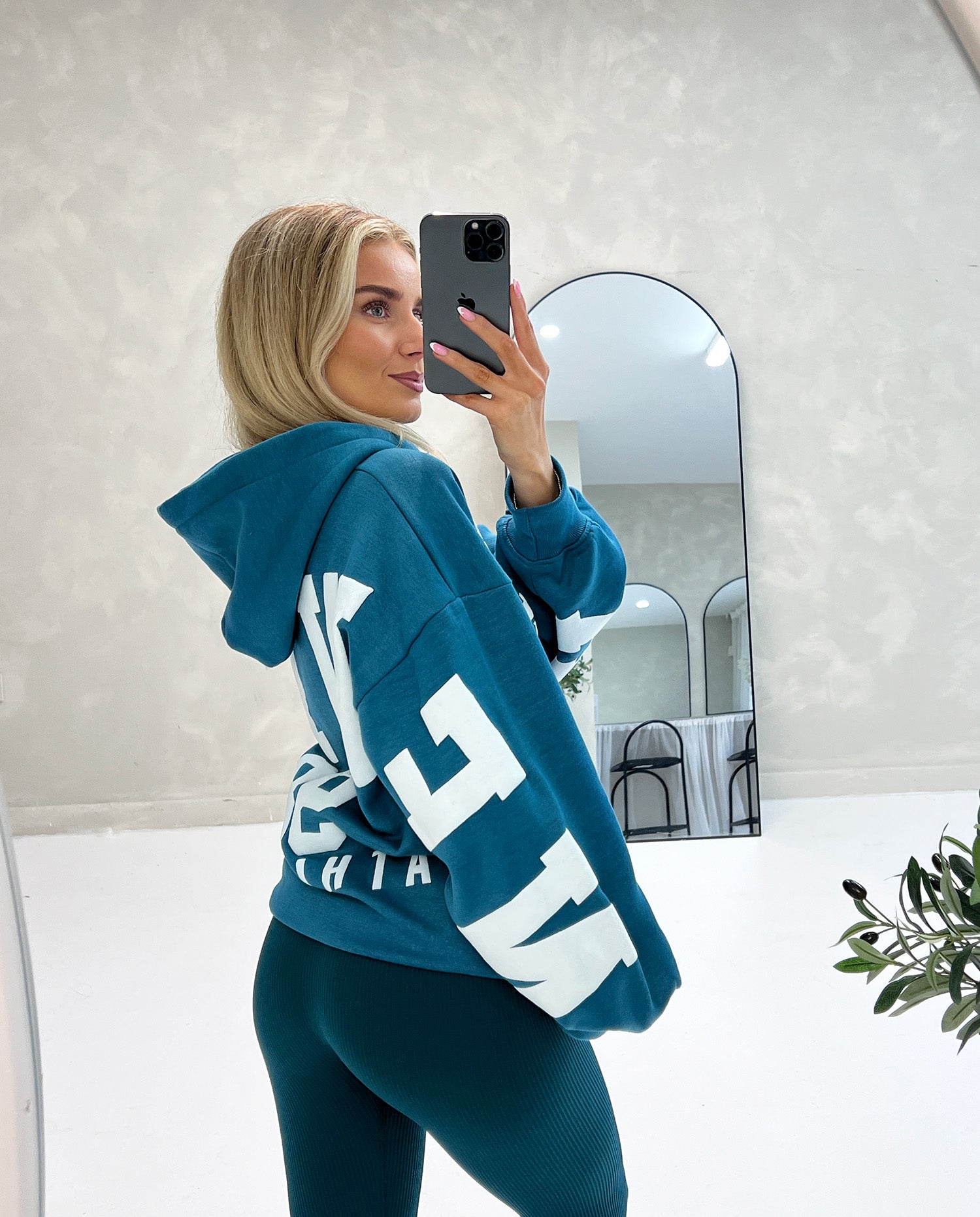 ZIP UP HOODIE NEW YORK SLOGAN IN PETROL BLUE - Angeleene
