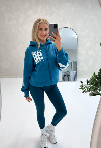 HIGH WAIST RIBBED LEGGINGS IN PETROL BLUE - Angeleene