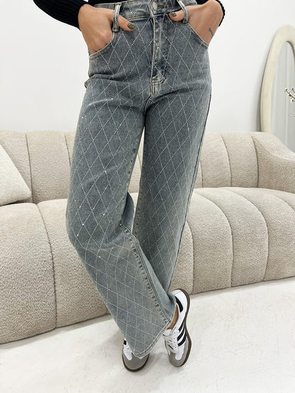 EMBELLISHED DIAMANTE STRAIGHT LEG JEANS - Angeleene