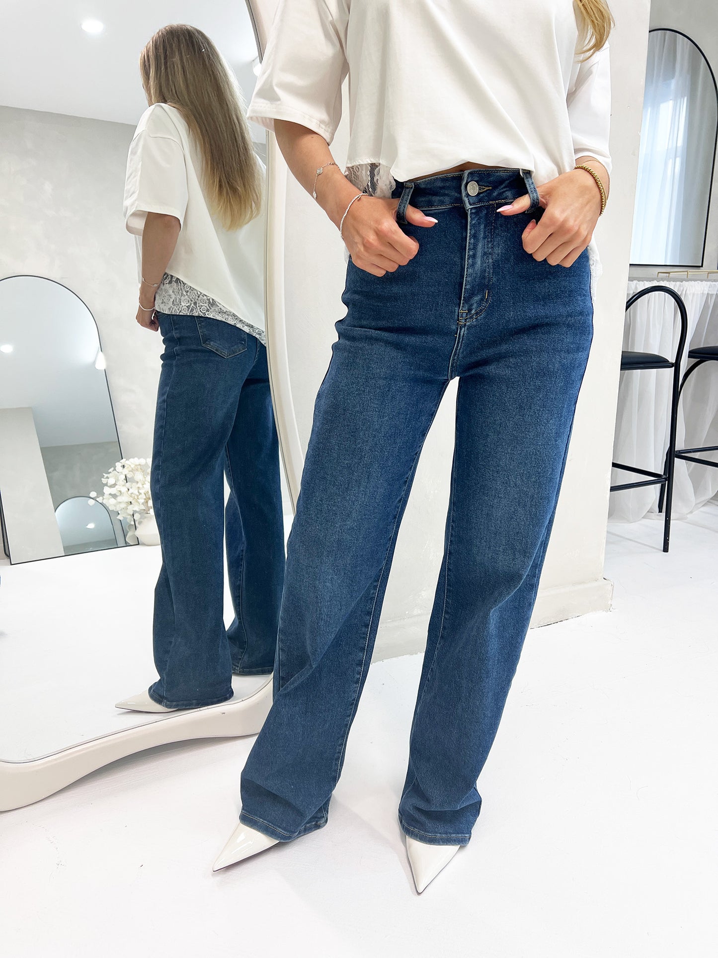 DENIM STRAIGHT LEG STRETCHY JEANS - Angeleene