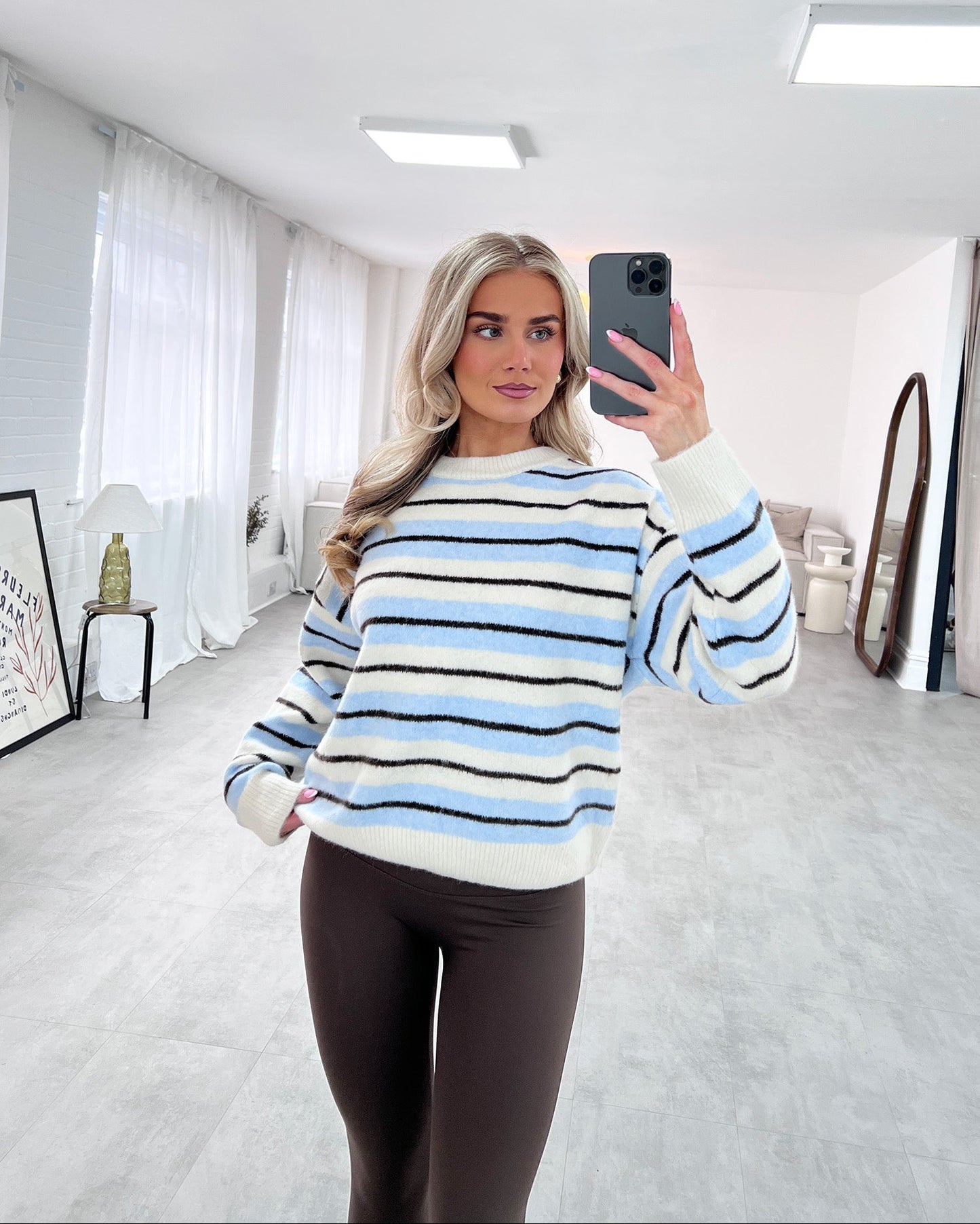 STRIPED KNITTED JUMPER IN BLUE - Angeleene
