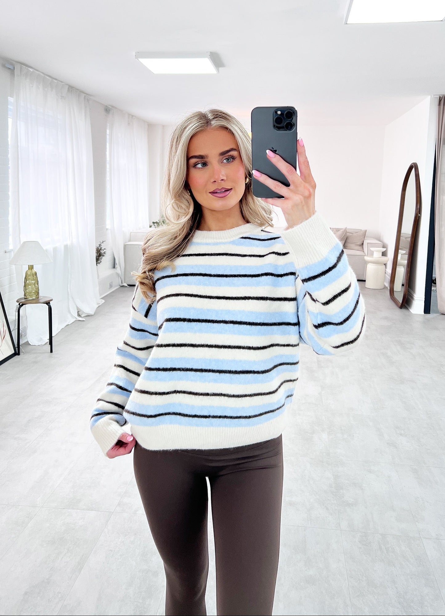 STRIPED KNITTED JUMPER IN BLUE - Angeleene