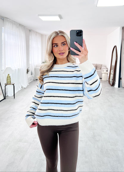 STRIPED KNITTED JUMPER IN BLUE - Angeleene