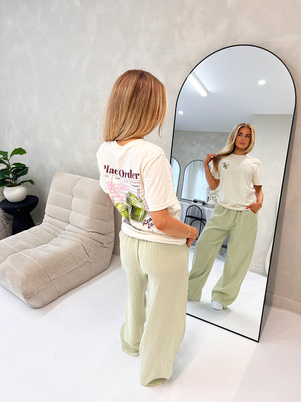 CHEESECLOTH TROUSERS IN SAGE GREEN