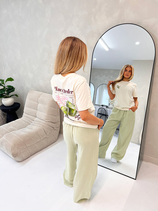 CHEESECLOTH TROUSERS IN SAGE GREEN