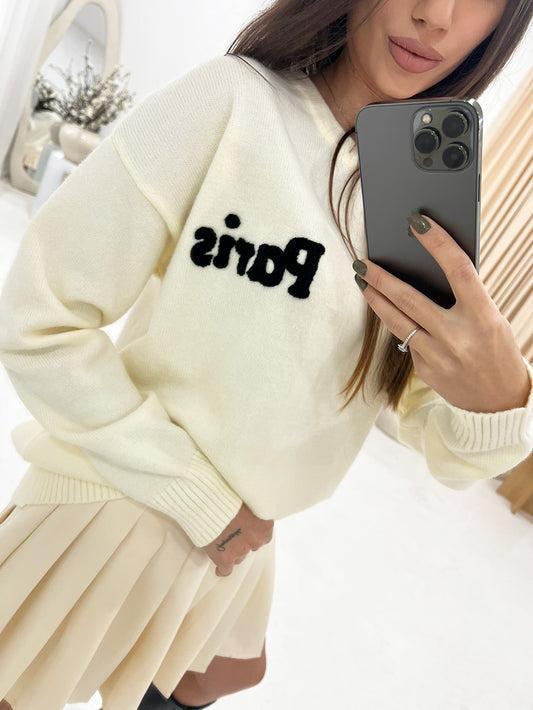 EMBROIDERED PARIS SLOGAN KNIT JUMPER - Angeleene