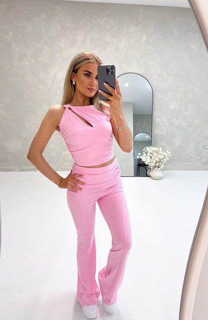 CUT OUT TOP SLINKY CO ORD IN PINK - Angeleene