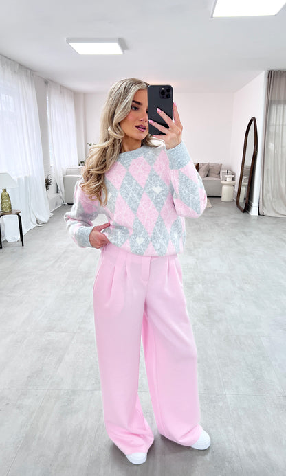HIGH WAISTED WIDE LEG TROUSERS IN PINK - Angeleene
