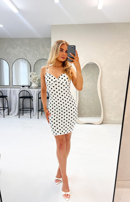 POLKA DOT BUSTIER MIDI DRESS - Angeleene