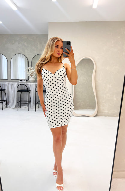 POLKA DOT BUSTIER MIDI DRESS - Angeleene